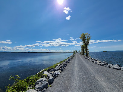 Island Line Trail marble stone causeway stretching across Lake Champlain