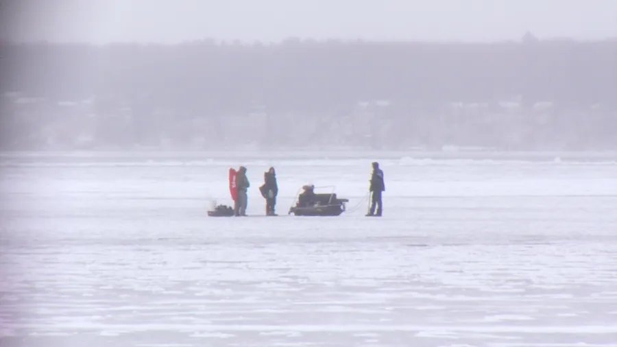 Oneida Lake ice fishing January March walleye perch shanties