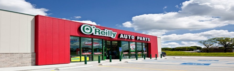 O'Reilly Auto Parts retail storefront window display layout in Central NY