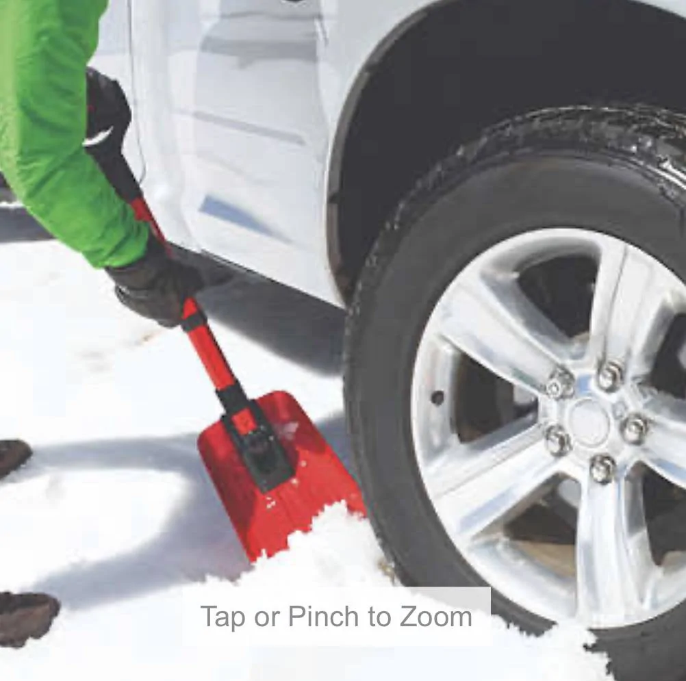 Collapsible snow shovel and vehicle traction material for roadside dig-outs
